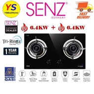 Senz 6.4kW Tri-Ringz 2 Burner Safety Valve Built-In Gas Stove SZ-GS388 Tempered Glass