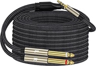 3.5mm 1/8 TRS to Dual 6.35mm 1/4 TS Mono Breakout Cable Y Splitter Stereo Cord Adapter Compatible wi