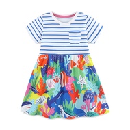 New Summer Girls Dress Casual Stripes Printed Short Sleeve Baby Dress Cute Girls Cotton Dress Kids C