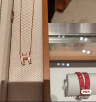 Hermès 愛馬仕櫻花粉配玫瑰金項鍊-正常尺寸