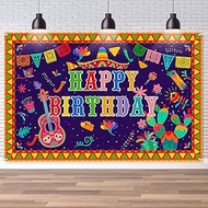 Happy Birthday Backdrop, Fiesta Mexican Cactus Birthday Banner Colorful Yard Sign Taco Bout Photo Ba