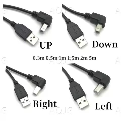 Type A Male to Type B Male 90 degree Up & Down & Left & Right Angled USB 2.0 Printer Scanner Cable 3