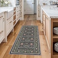 HILORUUG 2x5 Rug Runner Washable: Non-Slip Oriental Floral Carpet for Bathroom Kitchen Hallway - Far