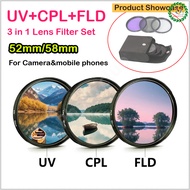 52MM 58MM Filter Lens CPL UV FLD Filter 3 in 1 Lens Filter for Iphone Photography Canon Sony Camera