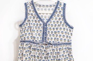 木刻印純棉洋裝 印度棉有機棉背心洋裝 手工蓋印吊帶洋裝-花朵風