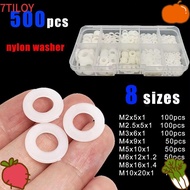 7TILOYSHOP 500Pcs Nylon Washer, M2-M10 Seals O Ring Assortment Kit Plane Spacer, Black White Flat 8 