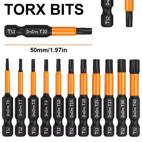 50mm Torx Security Screwdrivers Set, TS2 Steel Magnetic Torx Bits 1/4 Hex Shank for Automotive & Ele