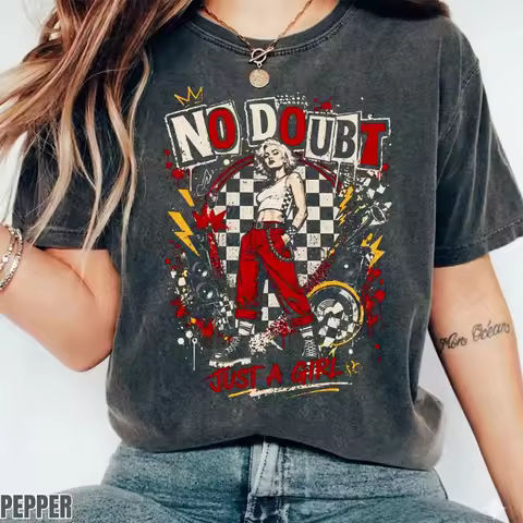 Retro No Doubt band T-shirt Gwen Stefani 90s rock T-shirt, couple's pure cotton streetwear shirt vin