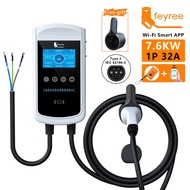 Feyree Type2 EV ชาร์จ32A 7.6KW สถานีชาร์จชาร์จไฟในรถ11KW 22KW 3เฟส EVSE Wallbox 4.3นิ้วหน้าจอสมาร์ท 