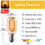 หลอดไฟ LED E12 E14ขนาดเล็กวินเทจ1W T22หลอดไฟหลอดแก้วสีเหลืองอำพัน220V หลอดไฟหลอดไฟประหยัดพลังงาน90% สีขาวนวลอบอุ่นสีขาว10แพ็ก