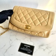 稀有中古二手Chanel米杏色Diana 25黛妃包皮革單肩斜孭側背揹手袋