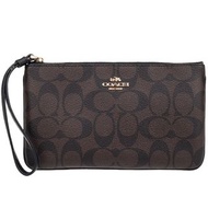 現貨 Coach 大手拿 Large Wristlet In Signature Gold / Brown / Black # F58695