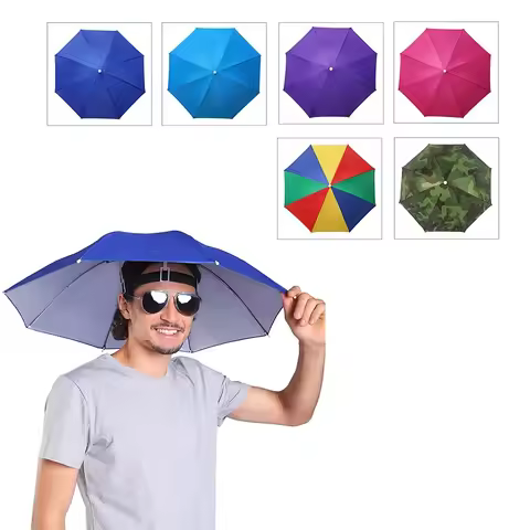 Kid Adult 26" UV Protection Elastic Band Hands Free Umbrella Hat Anti-UV Sunshade Umbrella Pocket Su