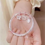 Brocade Kitty Cat Sterling Silver Bracelet Female 9999 Pure Silver Solid Bracelet Silver Jewelry Gir