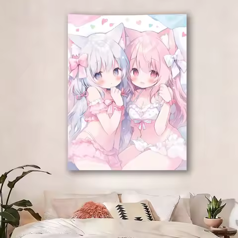 Cute Pink 2D Galgame Tapestry - Wall Hanging for Bedroom Dorm, 2D Character Anime Home Decor