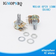 5PCS/LOT Dual Stereo Potentiometer Pot B10K 10K shaft 15mm 6Pin WH148 Ohm R Amplifier High Quality