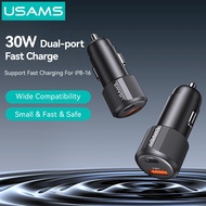 USAMS Car Charger PD 60W USB A+C Dual Ports Fast Charging USB 30W & Type-C 30W Compatible Smartphone