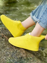 1對防水乳膠雨鞋套,防滑防磨防雨靴套,男女適用,黃色