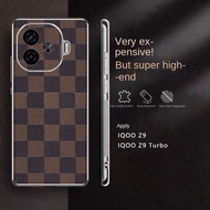 YYN Case For Vivo IQoo Z9 5G IQOOZ9 IQOOZ9Torbo Electroplated Checked Grain Shockproof Phone Case