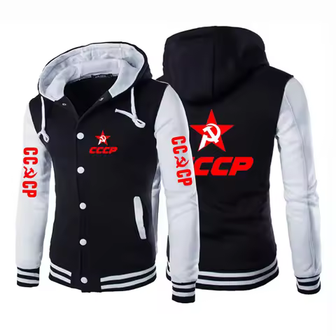 CCCP Russian Soviet USSR Printed 2025 Men's Autumn and Winter New Long-sleeved Baseball Uniform Hood