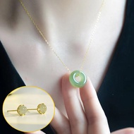 18k Saudi Gold Pawnable Legit Ping An Buckle Necklace Female Light Luxury Hetian Jade Clavicle Chain