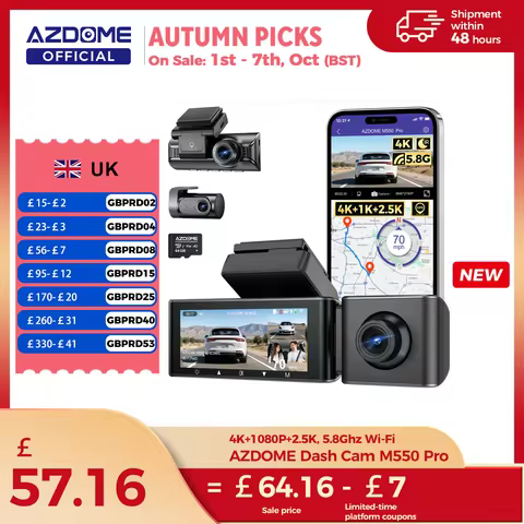 AZDOME M550 Pro Dash Cam Car DVR 5.8Ghz WiFi 3.19" IPS 2 or 3 Channel Dash Camera GPS Night Vision D