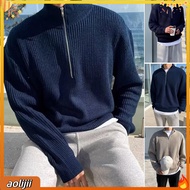 Lapel Collar Sweater Stand-up Collar Sweater Mens Fall Winter Half Zip Stand Collar Sweater Casual C