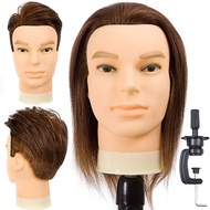 DIRUISI Male Mannequin Head with 100% Human Hair Haircut Training Head Hairdresser Manikin Head Doll