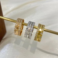 Gold honeycomb diamond ring, trendy and stylish V-ring, versatile for women, AU750 diamond honeycomb