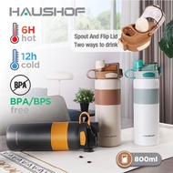 HAUSHOF 800ml/27oz Stainless Steel Vacuum Insulated Sports Bottle Tumbler Thermos Coffee Travel Mug 