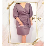 COD BEST SELLER Freya Plus size puff sleeve overlap formal neoprene dress large to XL perfect for civil wedding