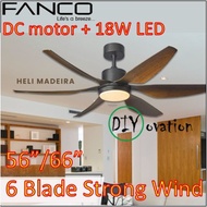 【Hot sale】 Fanco Heli DC Motor 56"/ 66" 6 Blade Ceiling Fan + 18W LED 3 tone Light