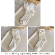 JIFANPAUL | Vớ Dài Quá Gối Mỏng Đính Nơ Bướm Trắng Ngọt Ngào
