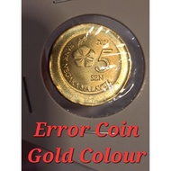 [ Error Coin GOLD Colour ] 2022 Malaysia Error Coin 5 Sen Struck on 50 Sen Planchet UNC/BU Collectio