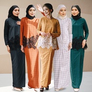 Plaid Cotton Velvet Embroidery Lace Baju Overlap Pencil Skirt Baju Kurung Kebaya Cantik Raya Muslim Wear Nursing Friendly