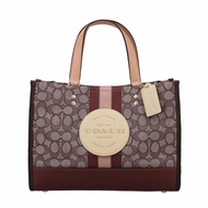 【COACH】提花撞色皮革肩背包-酒紅色