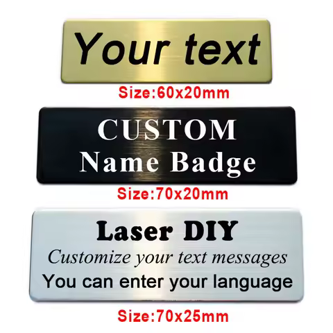 6/7x2cm Customizable Brooches Pin Personalized Engraved Your Text Logo Business ID Plate Steel Metal