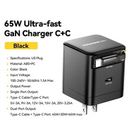 ชาร์จเตอร์ Essager 65W GaN พร้อมสายพันได้ ชาร์จเร็ว PD ชาร์จโทรศัพท์แบบ Type-C สำหรับ iPhone16Pro ชา