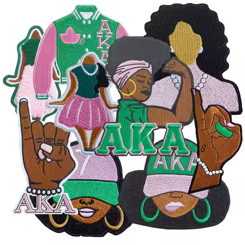 AKA Sorority Green Pink Iron On Patches, AKA Embroidery Patch African American Woman Girl Power Sist