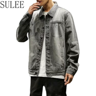 SULEE Men Denim Jackets Casual Fashion Vintage Baggy Jean Denim Coat Loose Single Breasted Jacket for Men