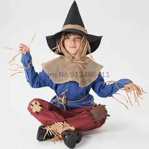 Anime Costumes Wizard Patchwork Scarecrow Costume Boys Girls Halloween Cosplay Fancy Dress Party Cop