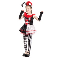 Girl’s Jester Clown Costume Halloween Kids Circus Scary Villain Tutu Dress Tight