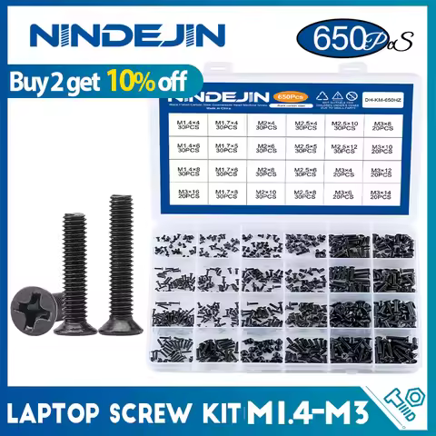 650pcs Countersunk Flat Head Laptop Screws Kit M1.4 M1.7 M2 M2.5 M3 Carbon Steel Notebook Computer S