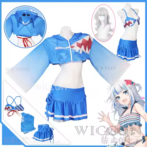 Vtuber Hololive Youtuber Cosplay Gawr Gura Furry Anime Costume Swimsuits Shark Bikini Wigs Swim Wear