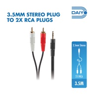 Daiyo TA 762 Audio 2 RCA Cable Red &amp; White to 3.5mm Stereo Cable Gold Connector 1.8m Length