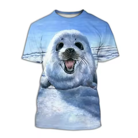 Summer New Fashion Fun Seal T-shirt Animal 3D Printed Street Clothing Male Female Casual Fashion Ove