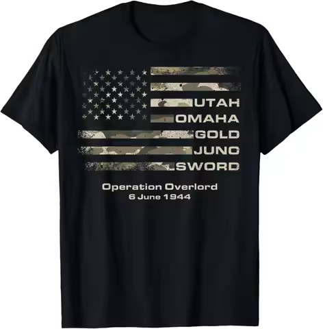 D-Day 82nd Anniversary Normandy D-Day Beaches USA Camo Flag T-Shirt Cotton Women Men Summer Short Sl