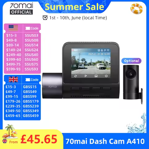 70mai Dash Cam A410 True 2.5K HDR Dual-Channel Supported F1.55 Aperture GPS 24H Parking Max 256GB Ca