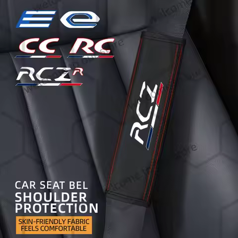 2Pcs For RCZ R RC CC e EV Emblem Logo 2008 206 208 508 308 408 Leather Car Safety Belt Shoulder Cove