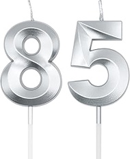 Silver 85th & 58th Birthday Candles for Cakes, Number 85 58 Candle Cake Cupcake Topper for Birthday